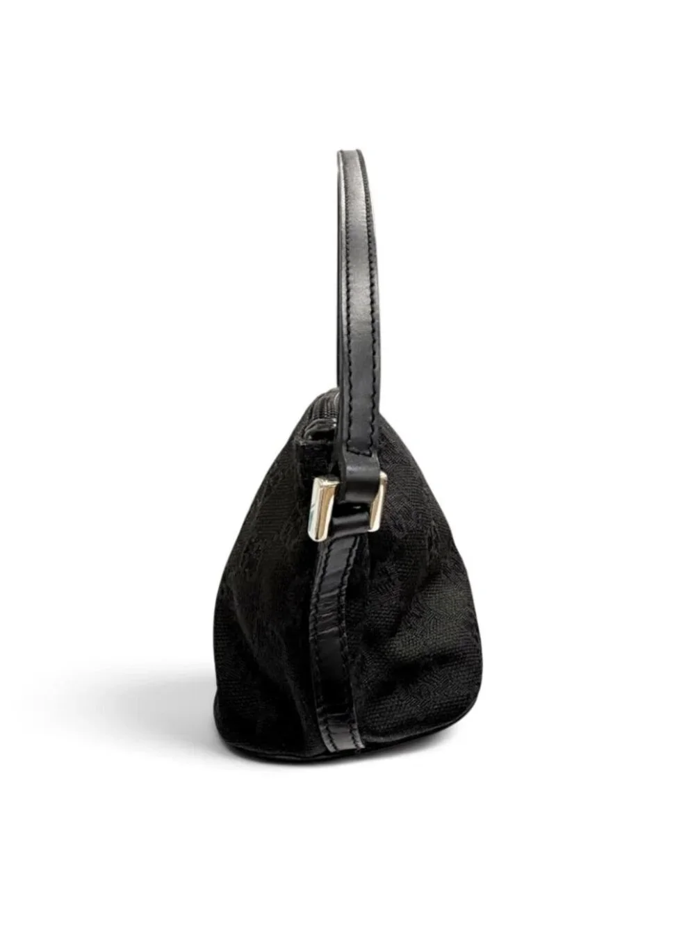 Gucci Vintage GG Canvas Leather Logo Plate Pouch Handbag Black
